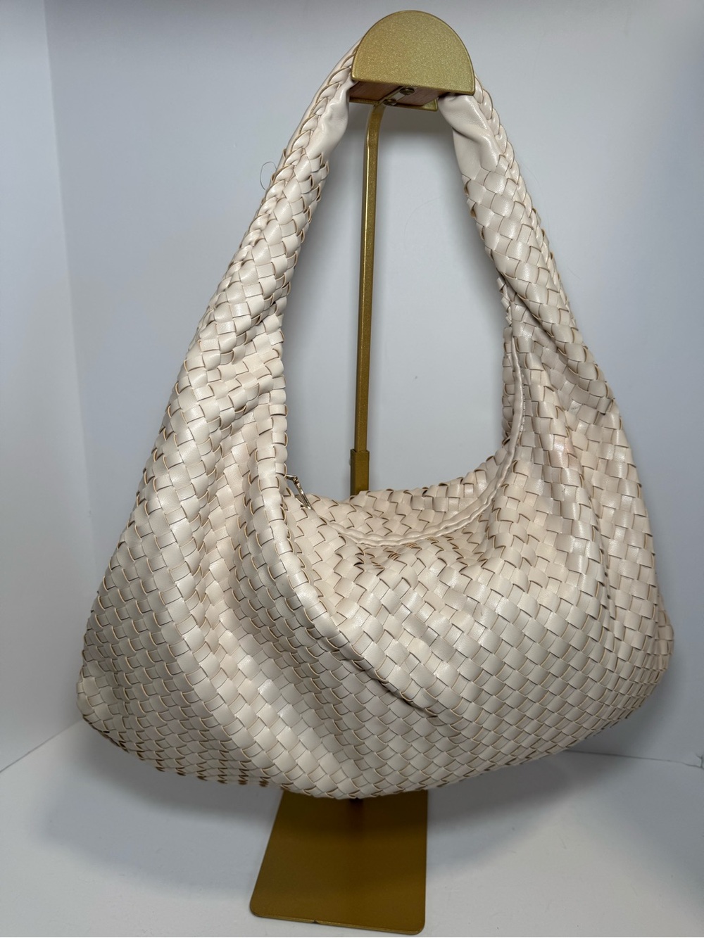 Urban Expressions Ivory Woven Vegan Leather Slouchy Hobo Bag Cream